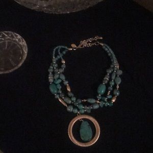 Chico’s gold and aqua bead/stone necklace